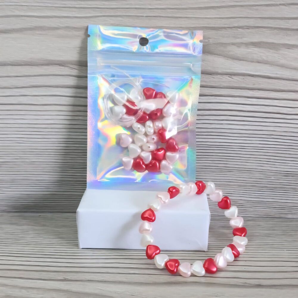 DIY Beaded Heart Bracelet Kit – Red, Pink & White