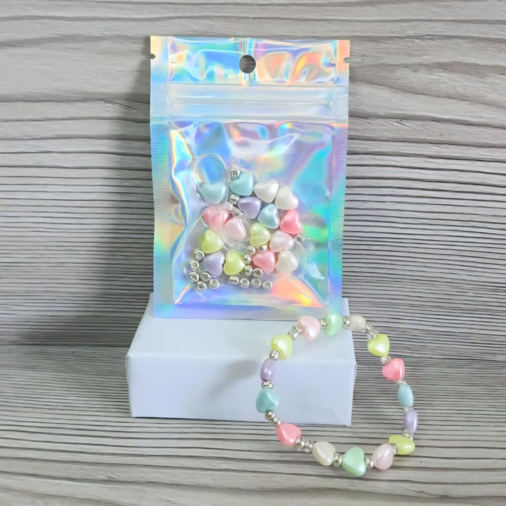 DIY Beaded  Heart Bracelet Kit - Pastel