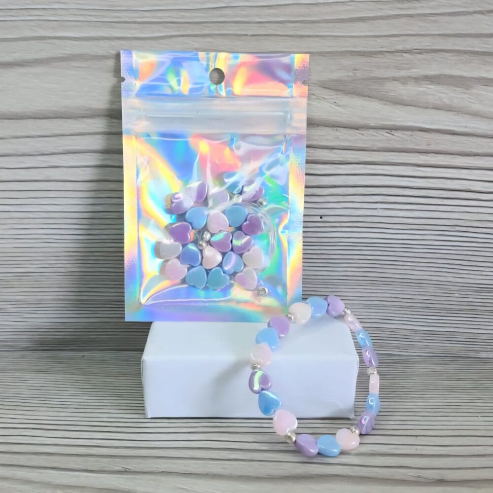 DIY Bracelet Heart Kit – Pastel Pink, Purple & Blue (AB Finish)