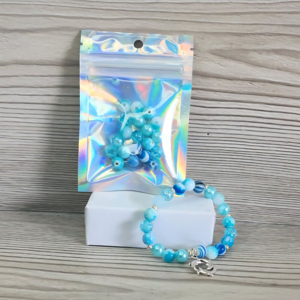 Dolphin Beaded Bracelet DIY Kit – Blue Shades with Dolphin Charm