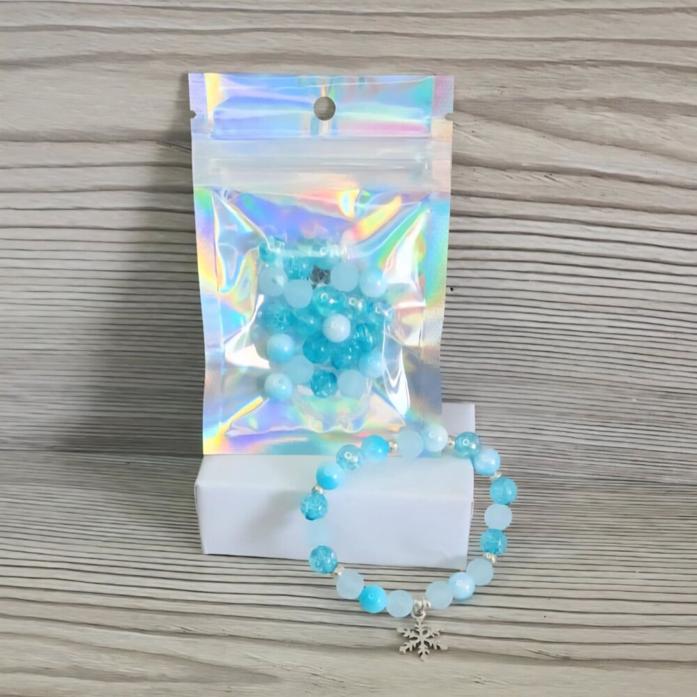 Light Blue Beaded Bracelet DIY Kit – with Snowflake Charm