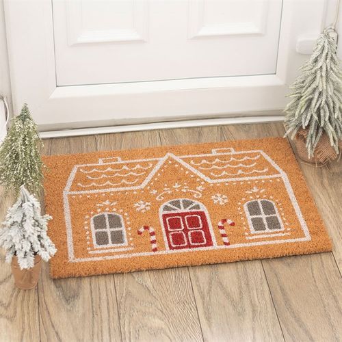 Candy Cane Gingerbread House Doormat
