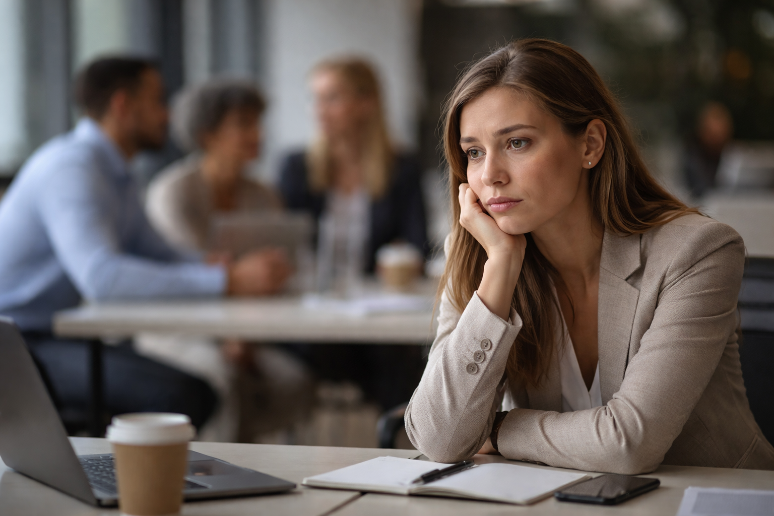 man sitting at his desk, holding his head and looking tired