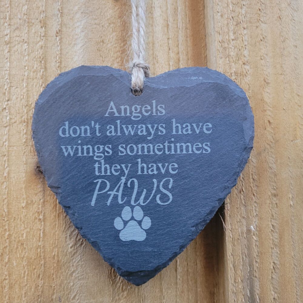 Angels Dont Always Have Wings Hanging Slate Heart 10cm