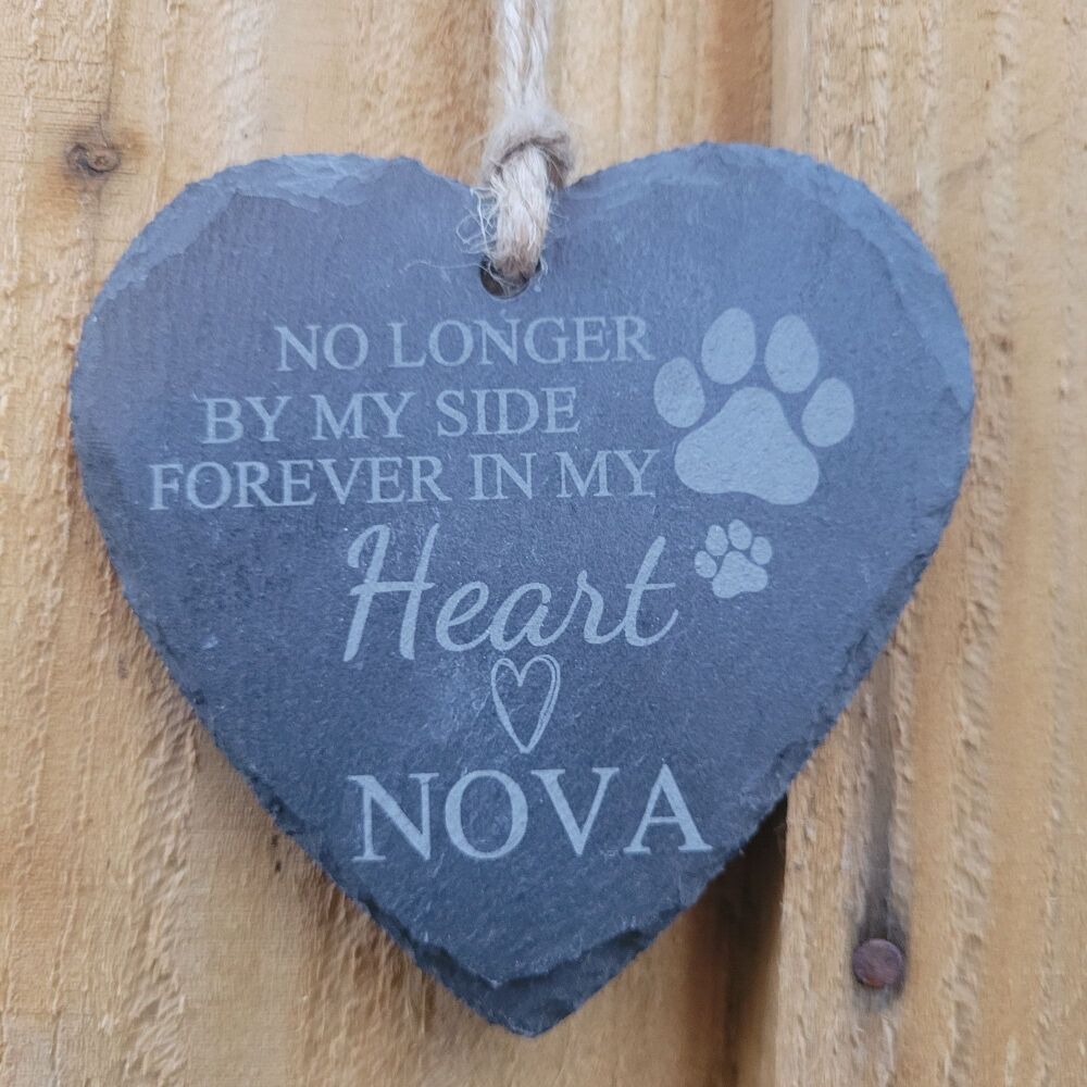 No Longer By My Side Hanging Slate Heart 10cm Personalised