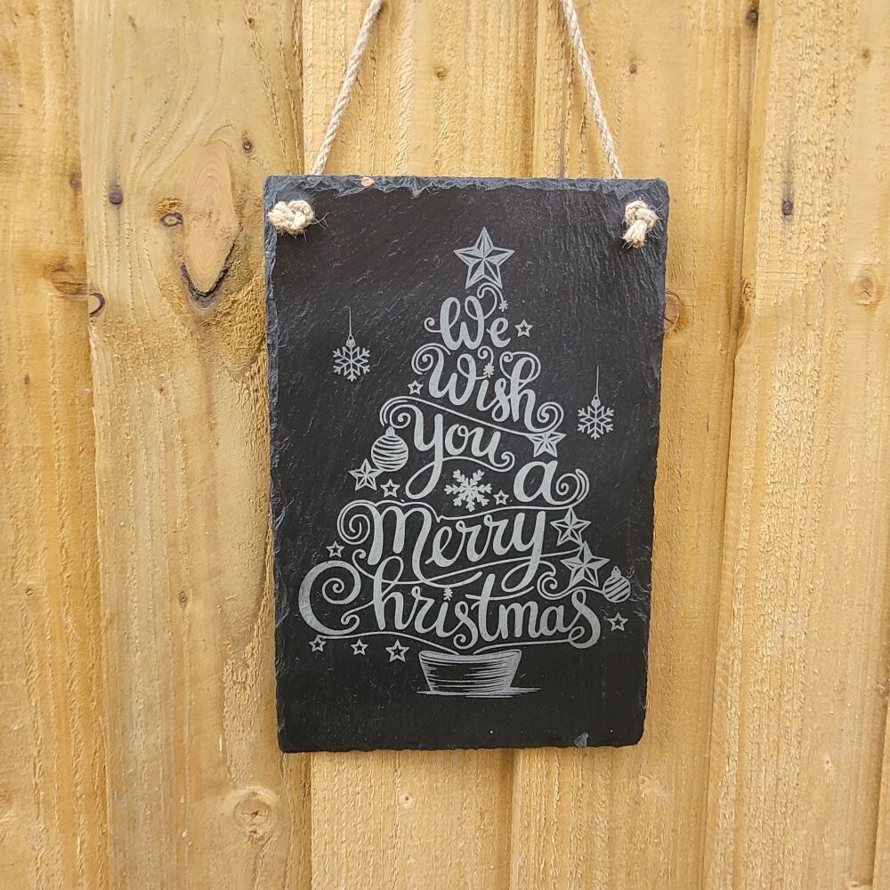 We Wish You A Merry Christmas Hanging Slate Sign
