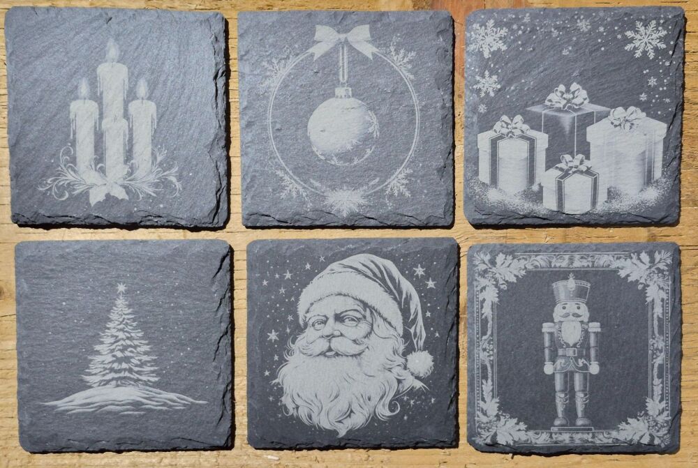 Set Of 6 Traditional Style Slate Coasters