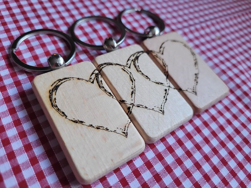 Wooden Keyring With Hearts & Personalised Name