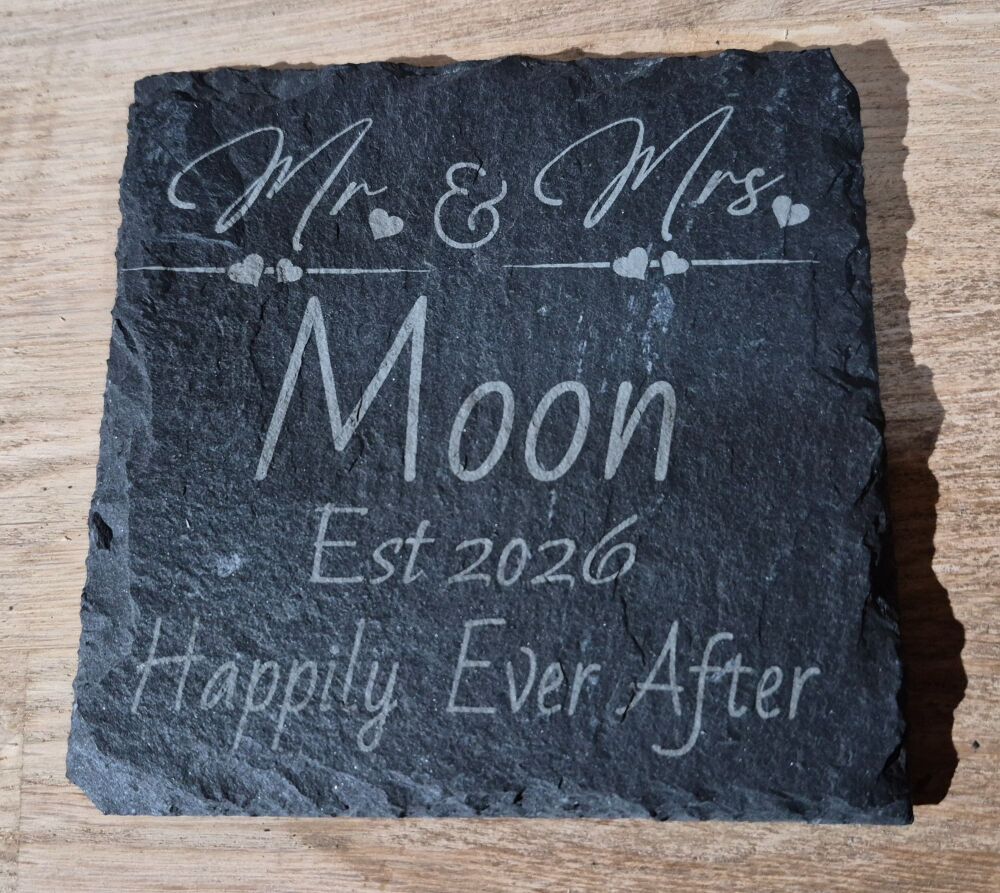 Wedding Day Slate Coaster 10cm x 10cm Mr & Mrs, Mr & Mr, Mrs & Mrs