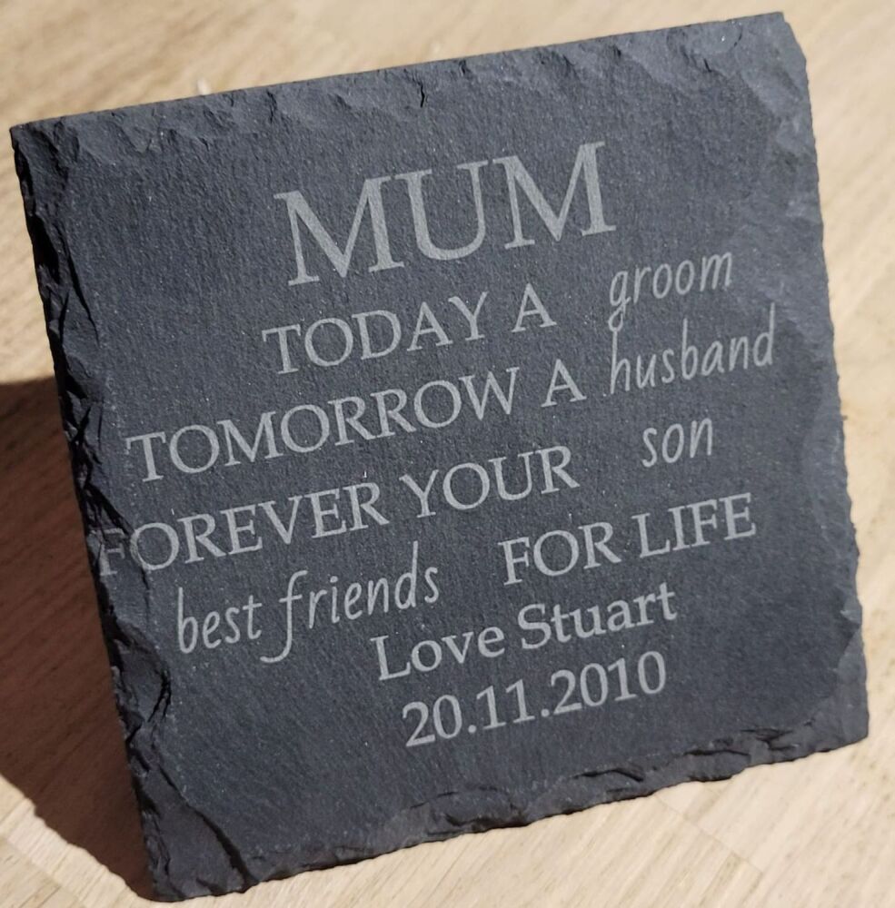 Mum, Today A Groom Slate Wedding Coaster