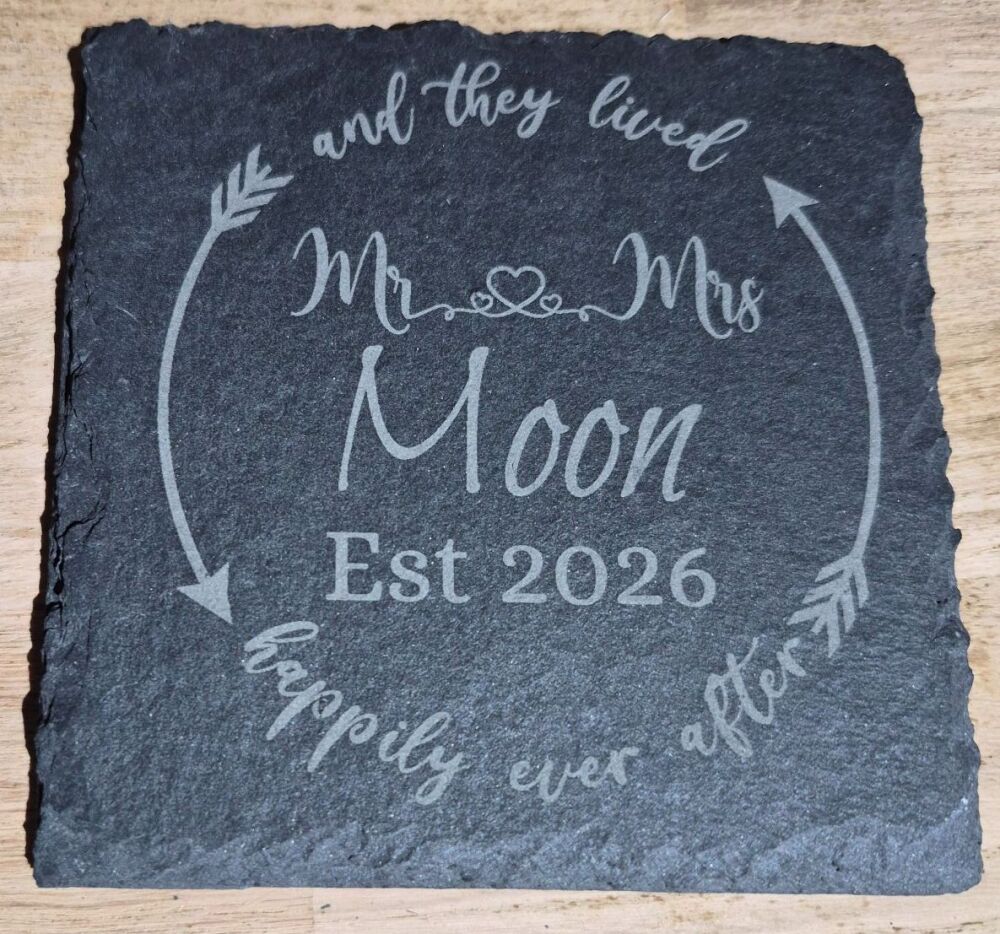 Mr & Mrs Established Slate Coaster