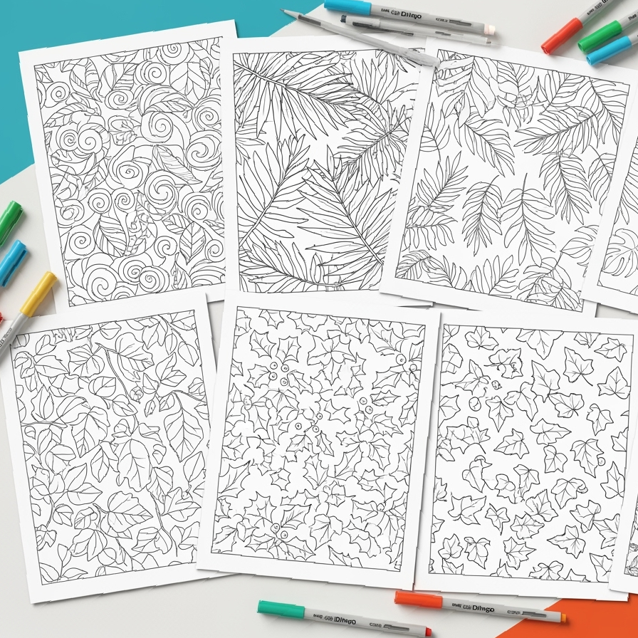Abstract Leaf Patterns Colouring Pages