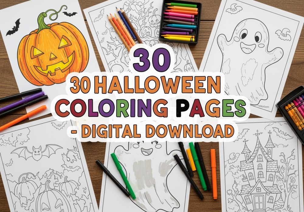 Halloween Coloring Pages PDF Download | 30 Printable Spooky Coloring Sheets for Kids Adults | Digital Halloween Activity Book