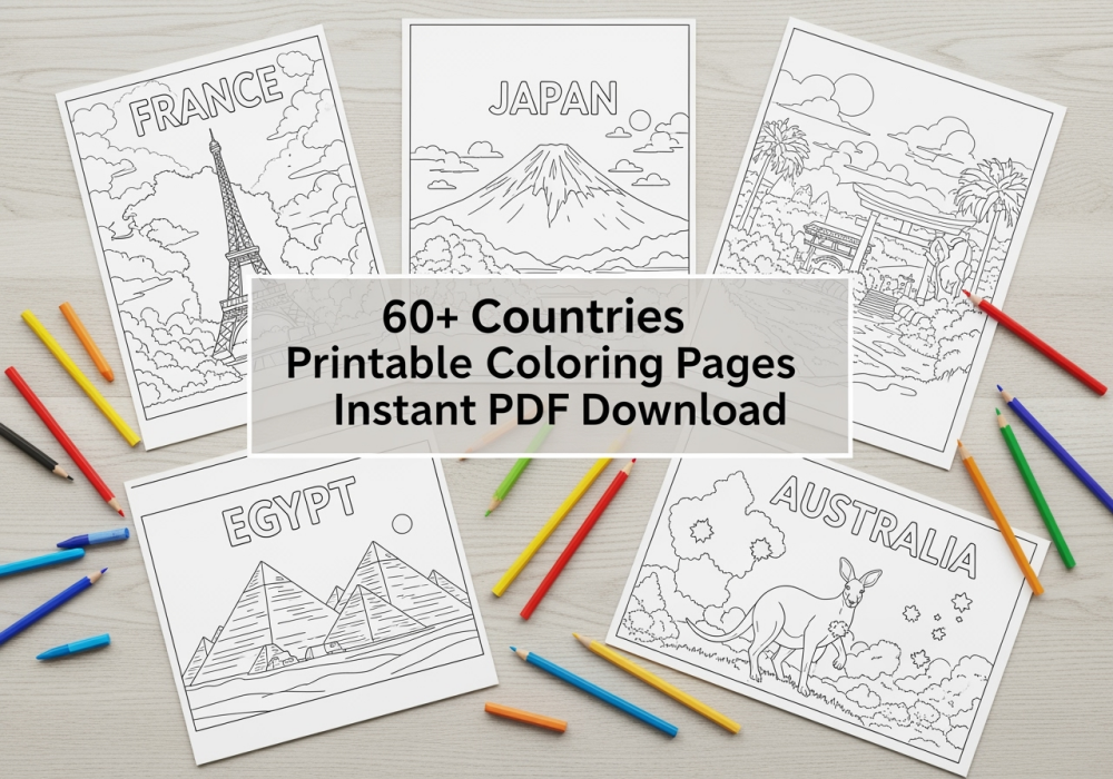 Printable Around the World Kids Colouring Pages 50+
