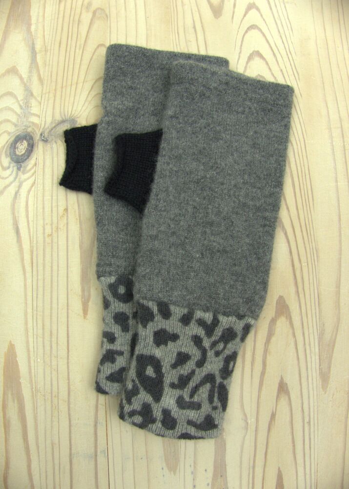Upcycled Cashmere Gloves In Grey, Leopard Print And Black
