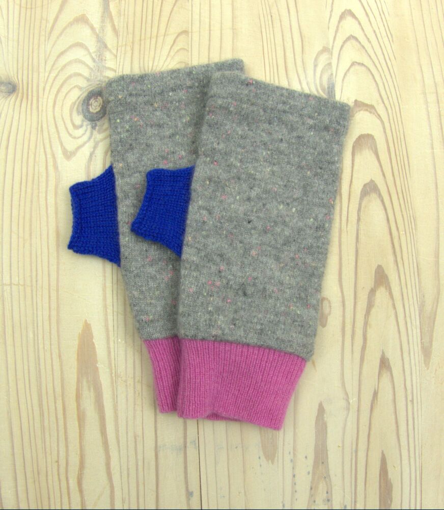 Upcycled Cashmere Gloves In Speckled Grey, Pink And Blue
