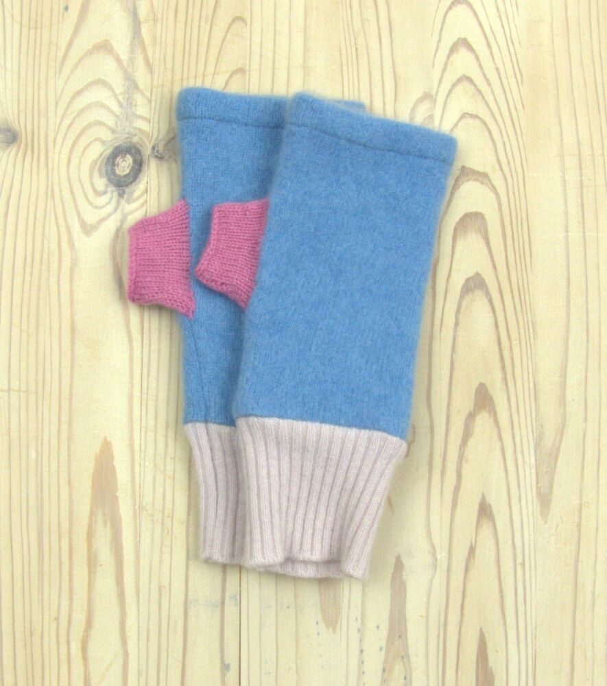 Upcycled Cashmere Gloves In Light Blue, Light Pink And Pink