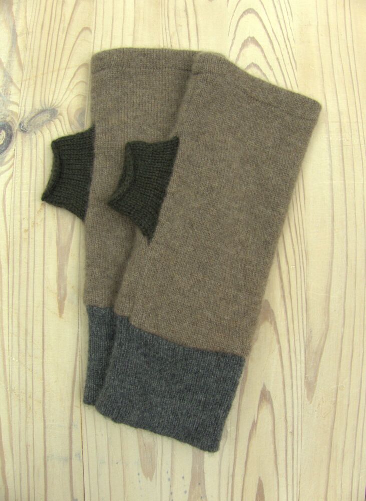 Upcycled Cashmere Gloves In Tan, Grey And Green