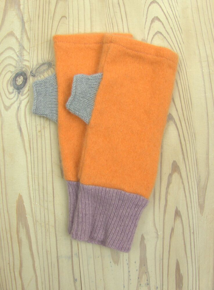 Upcycled Cashmere Gloves In Orange, Lilac And Grey