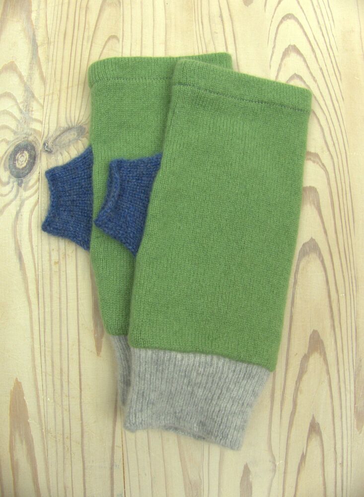 Upcycled Cashmere Gloves In Light Green, Grey And Blue