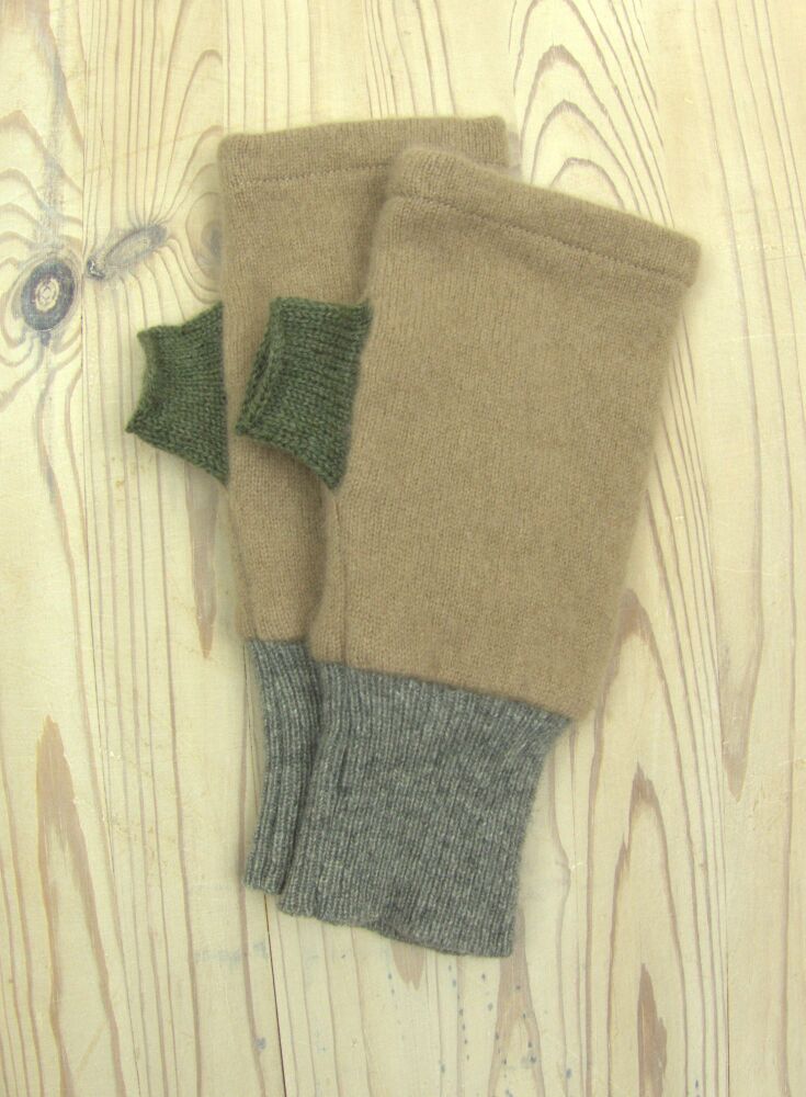 Upcycled Cashmere Gloves In Tan, Grey And Khaki
