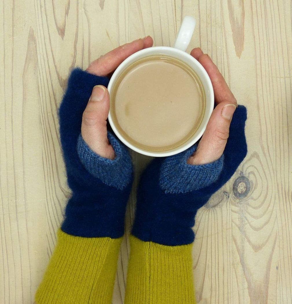 Upcycled Cashmere Gloves In Blue, Yellow and Blue