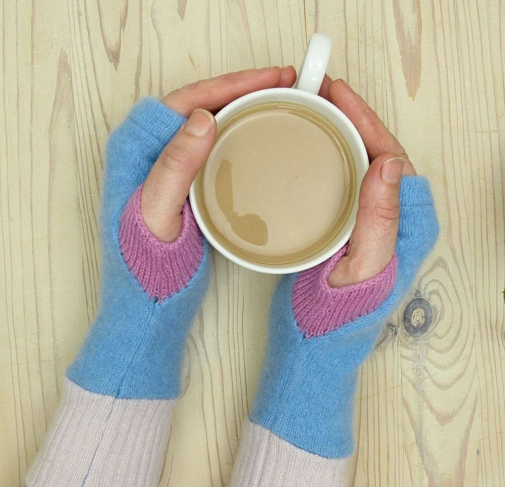 Upcycled Cashmere Gloves In Light Blue, Light Pink And Pink