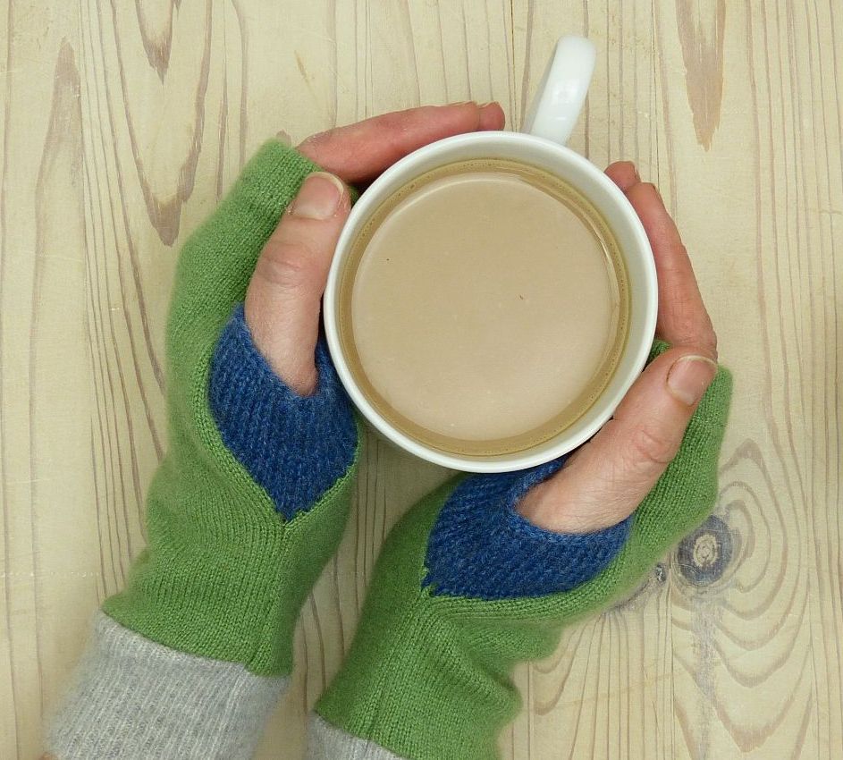 Upcycled Cashmere Gloves In Light Green, Grey And Blue