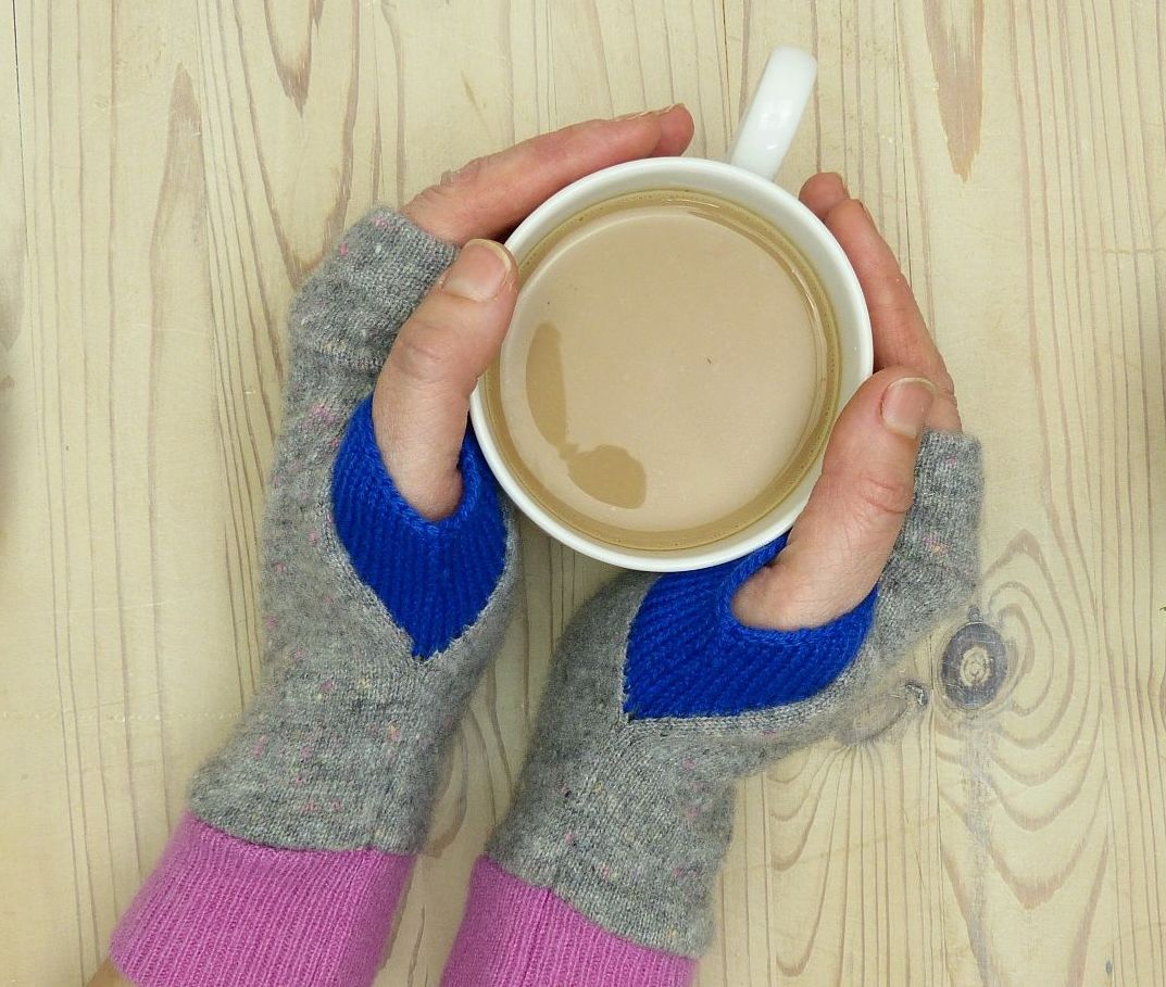 Upcycled Cashmere Gloves In Speckled Grey, Pink And Blue