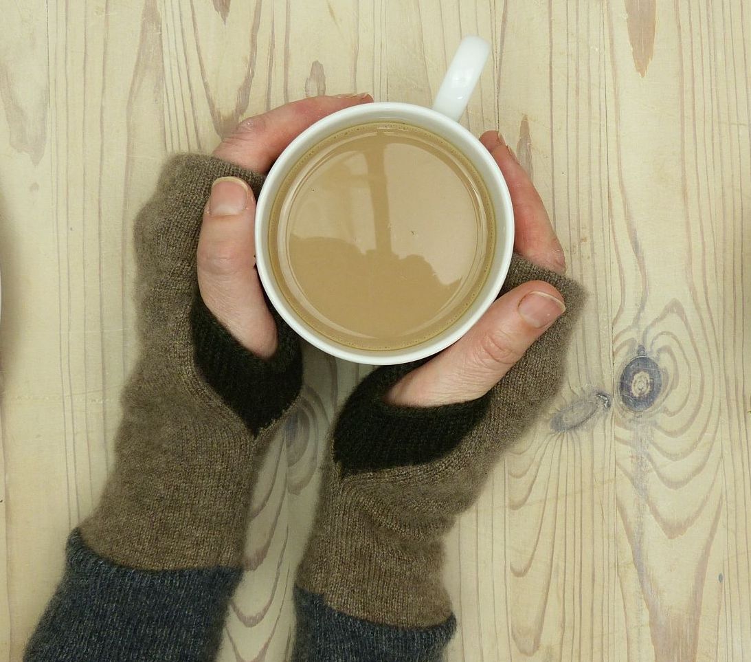 Upcycled Cashmere Gloves In Tan, Grey And Green