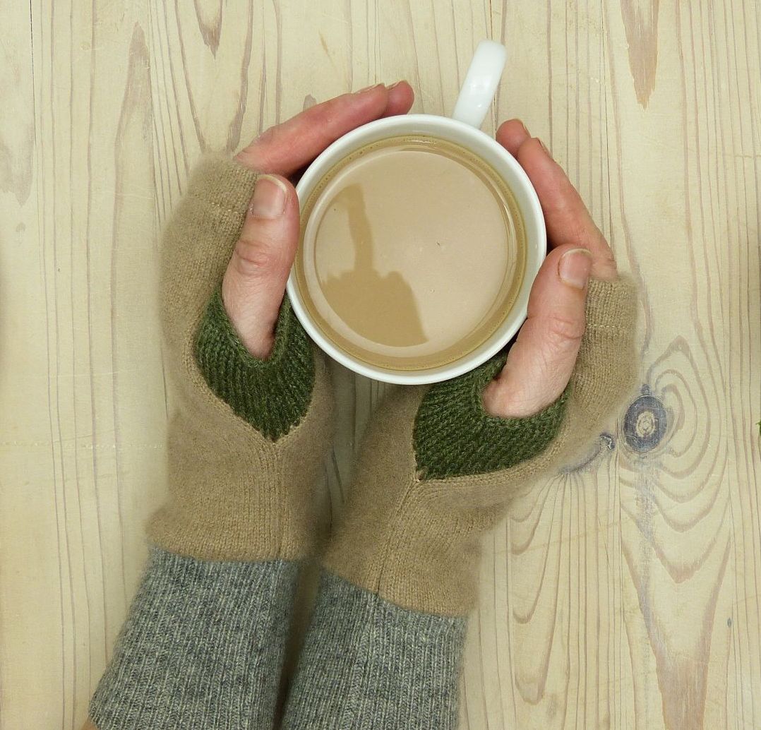 Upcycled Cashmere Gloves In Tan, Grey And Khaki