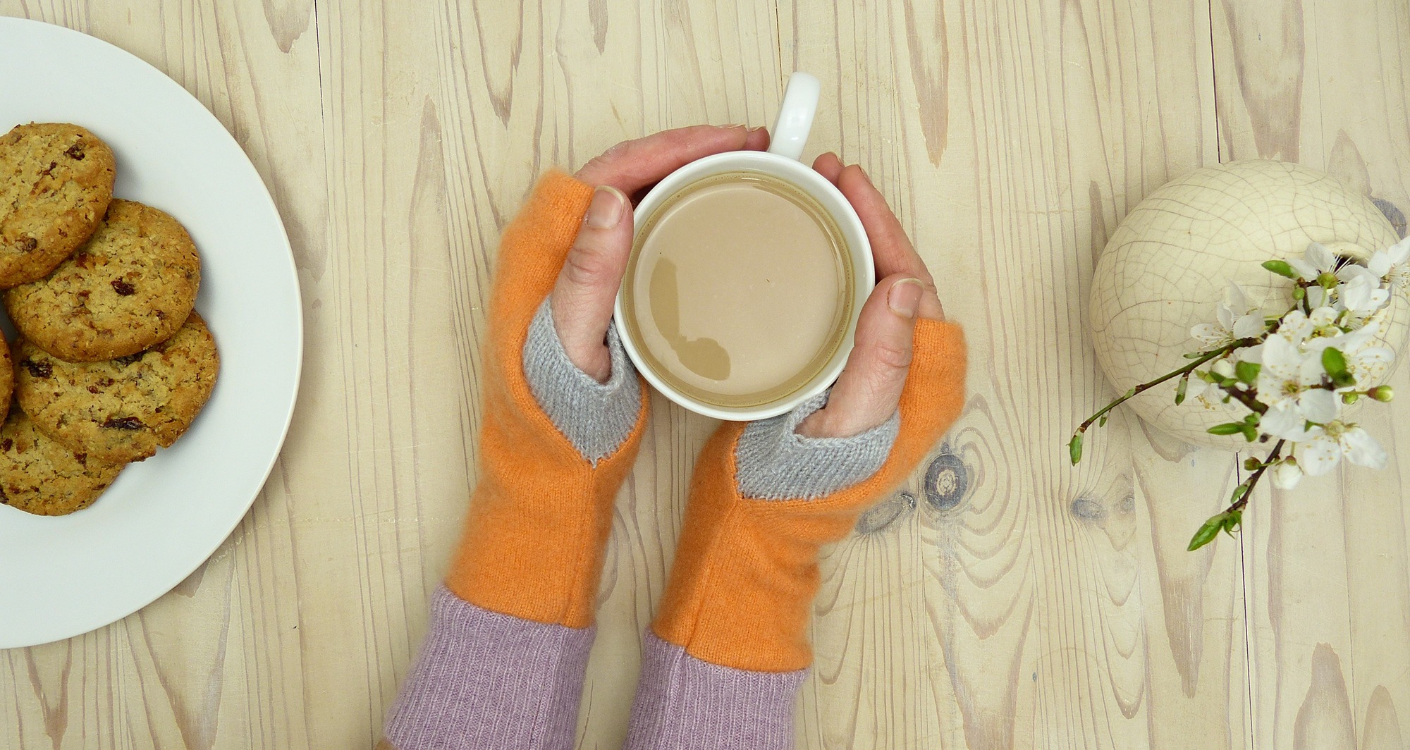 Orange upcycled cashmere gloves.JPG