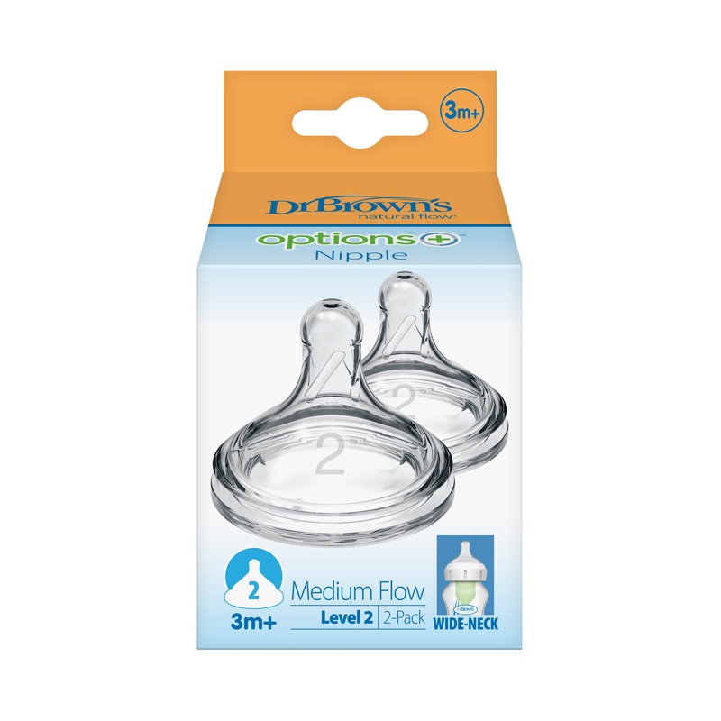 Silicone Teat Medium Flow Options+ 3m+ 2Pk - Dr. Brown’s
