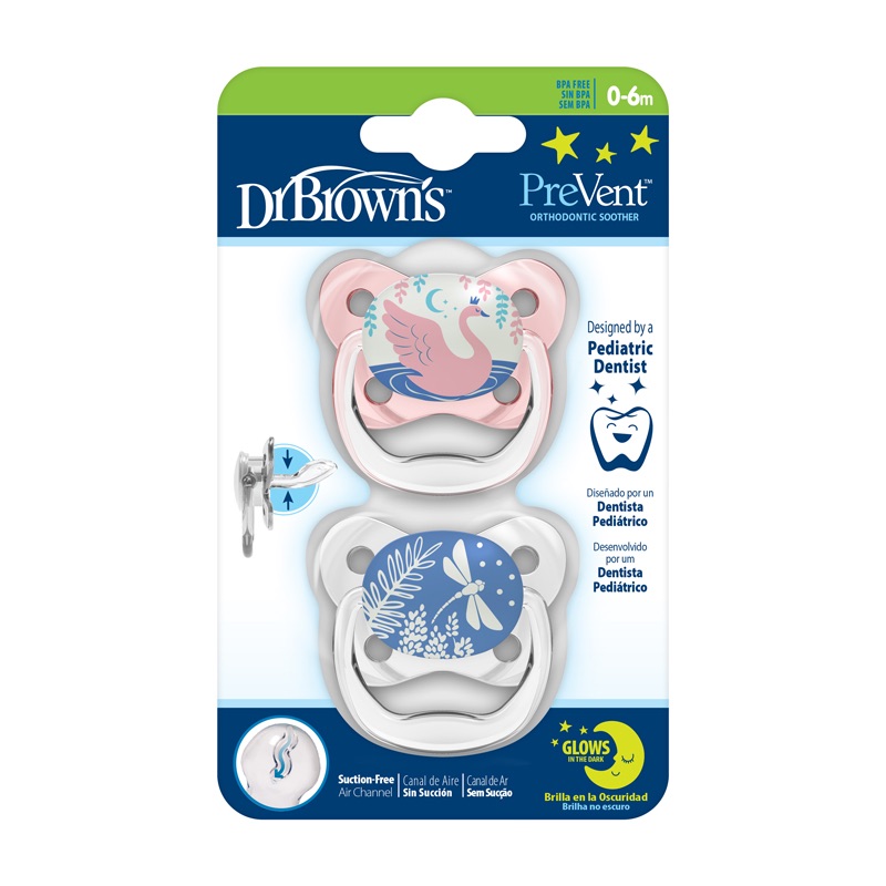 Soother PreVent Glow-in-the-Dark Butterfly Pink 0-6 m (2Pk) - Dr. Brown’s