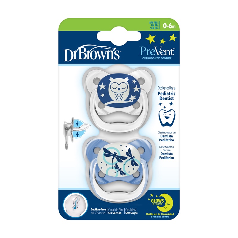 Soother PreVent Glow-in-the-Dark Butterfly Blue 0-6 m (2Pk) - Dr. Brown’s