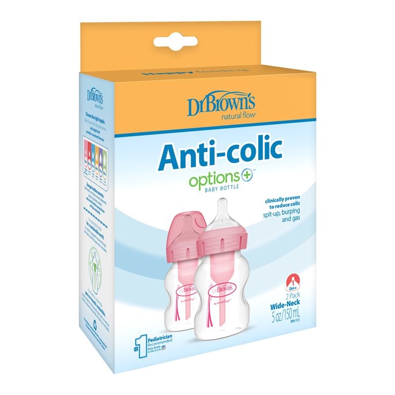 Baby Feeding Bottle Dr.&acirc;&macr;Brown&rsquo;s Options+ 150ml for 0m+ 2Pk Pink