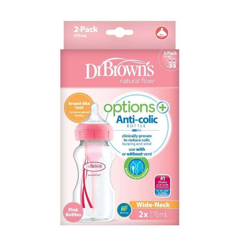 Baby Feeding Bottle Dr.&acirc;&macr;Brown&rsquo;s Options+ 270ml for 0m+ 2Pk Pink