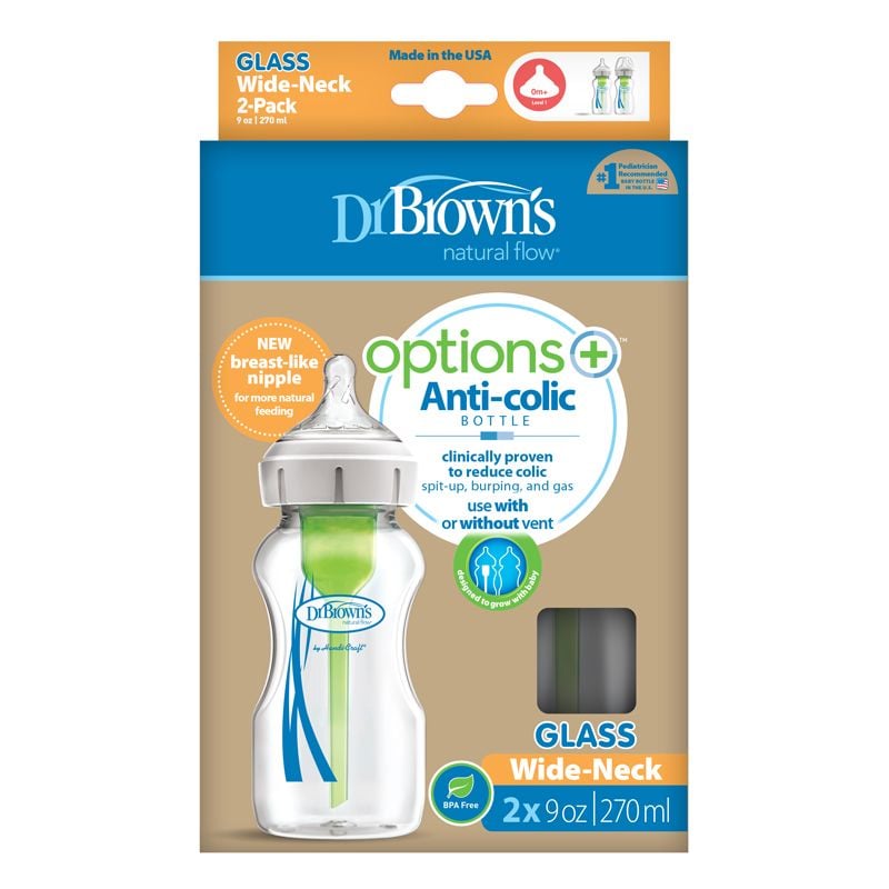 Baby Glass Feeding Bottle Dr.&acirc;&macr;Brown&rsquo;s Options+ 270ml for 0m+ 2Pk