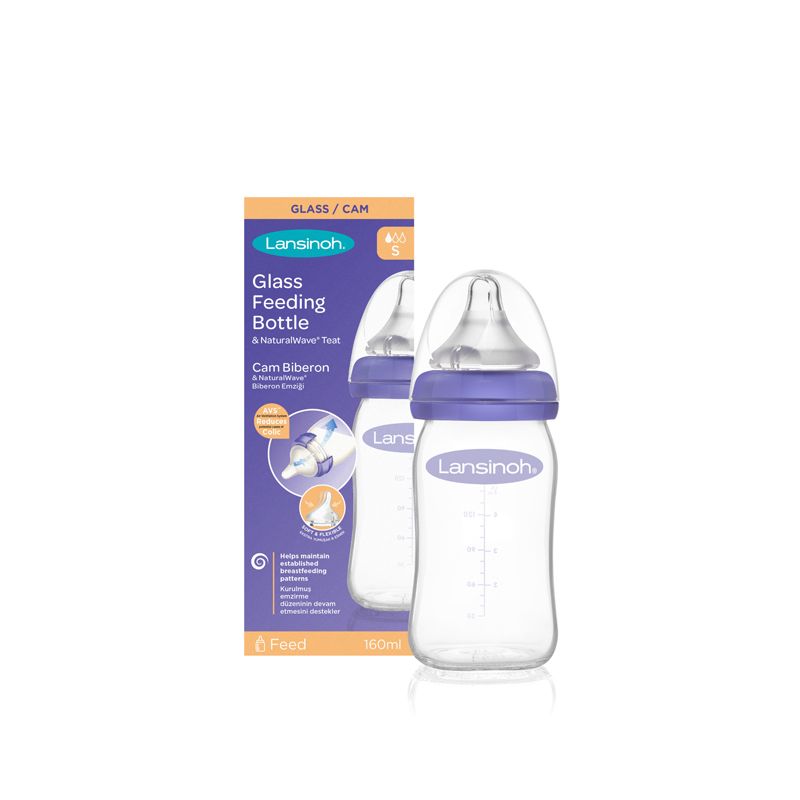 Baby Glass Feeding Bottle Lansinoh 160ml for 1m+ 1Pk