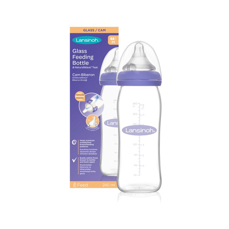 Baby Glass Feeding Bottle Lansinoh 240ml for 3m+ 2Pk