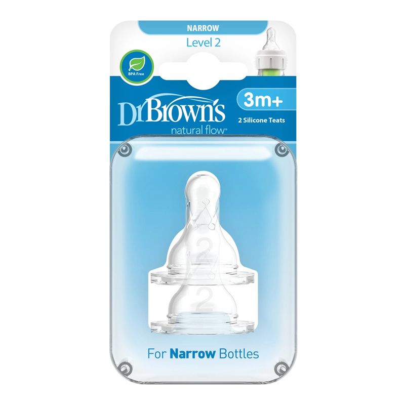 Silicone Teat Medium Flow Narrow Options+ 3m+ 2Pk - Dr. Brown&rsquo;s