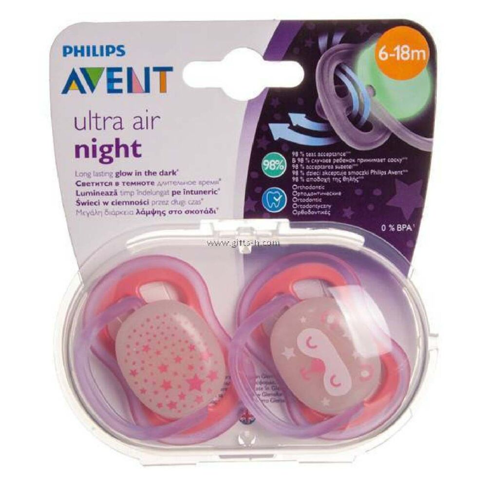 Soother Ultra Air Night Glow-in-the-Dark Star/Bear Pink 6-18 m (2Pk) - Philips Avent