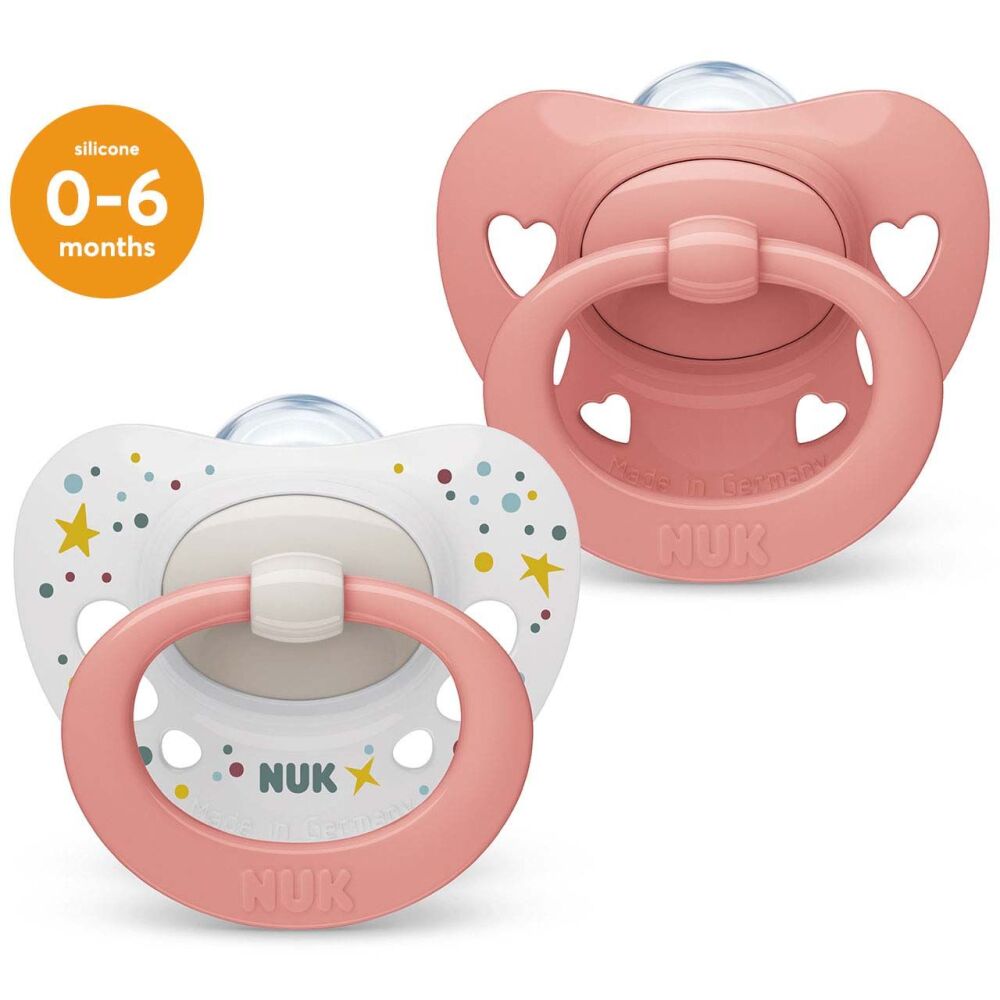 Soother Signature Pink Hearts 0-6 m (2Pk) - NUK