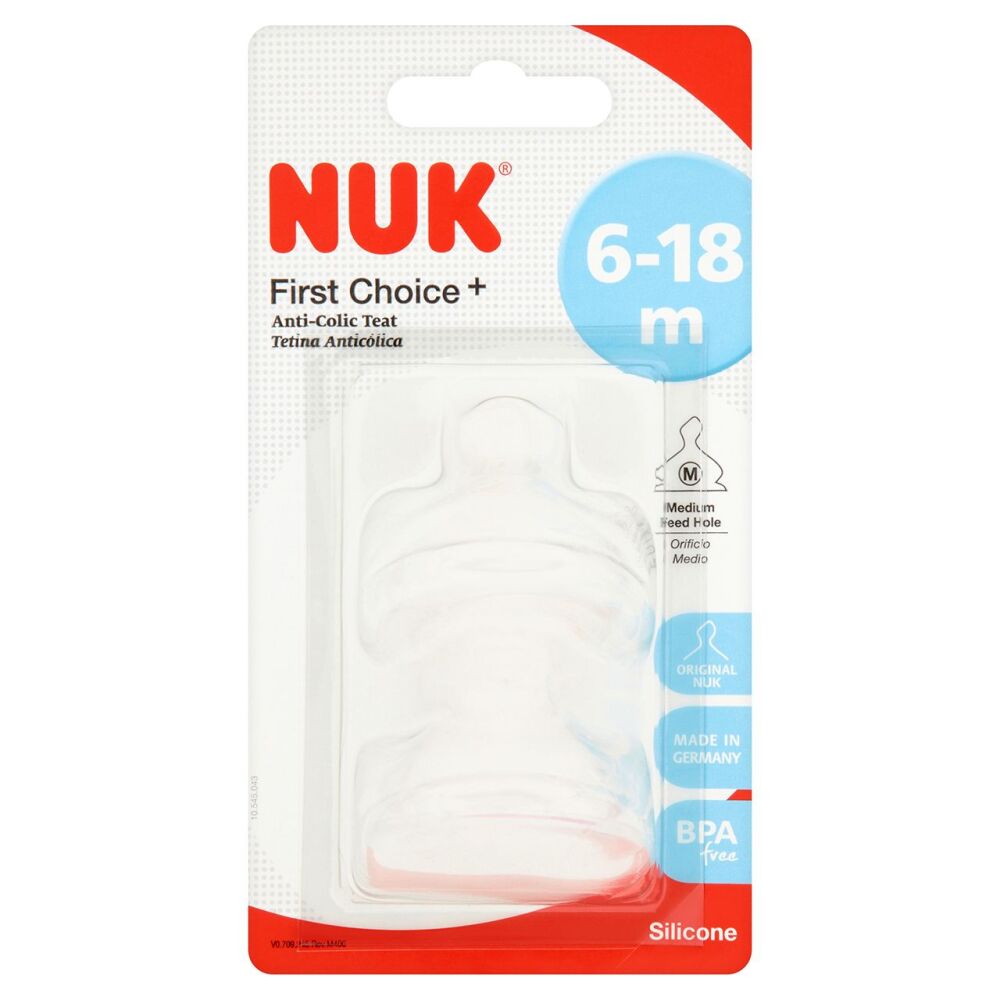 Silicone Teat Medium First Choice+ 6-18m+ 2Pk - NUK