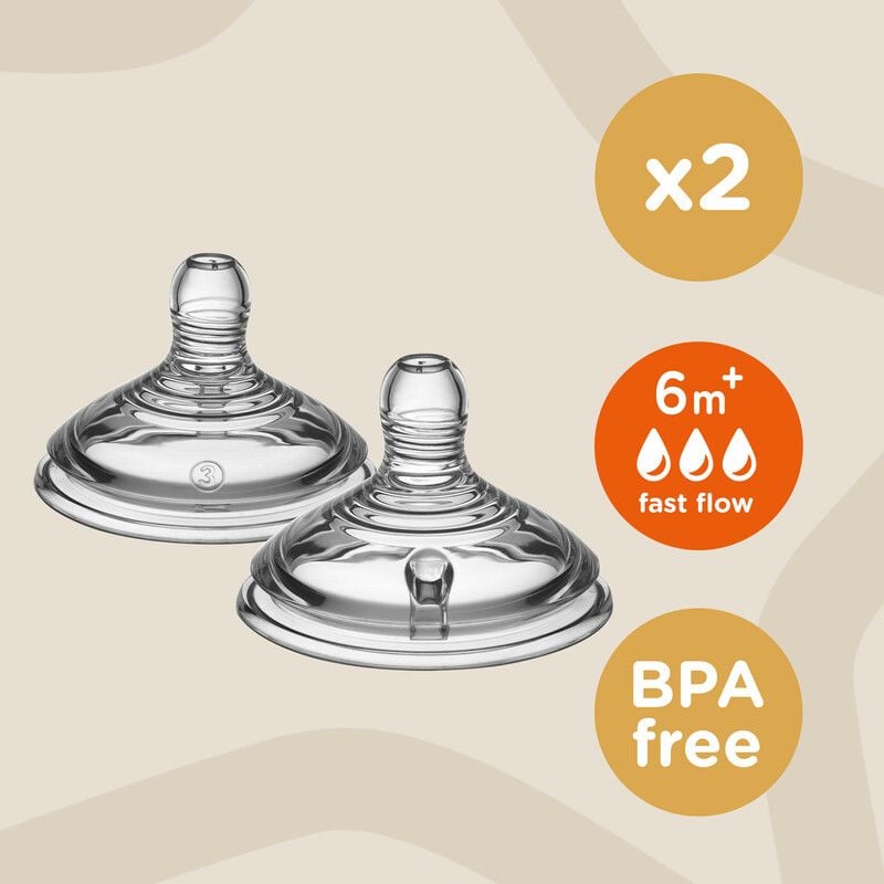 Silicone Teat Fast Flow Closer to Nature 6m+ 2Pk - Tommee Tippee