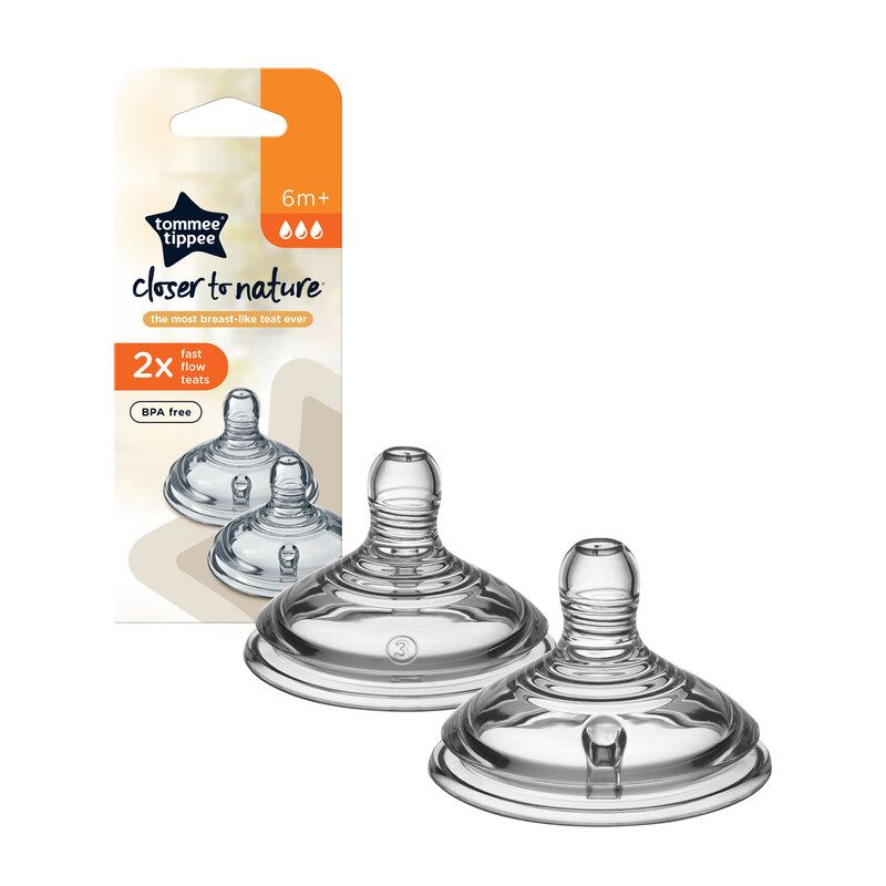 Silicone Teat Fast Flow Closer to Nature 6m+ 2Pk - Tommee Tippee