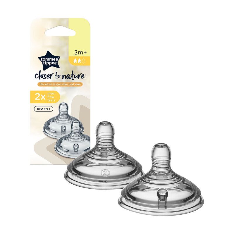 Silicone Teat Medium Flow Closer to Nature 3m+ 2Pk - Tommee Tippee