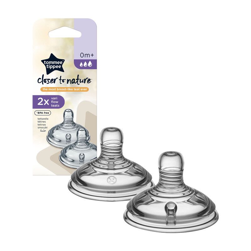 Silicone Teat Vari-Flow Closer to Nature 0m+ 2Pk - Tommee Tippee