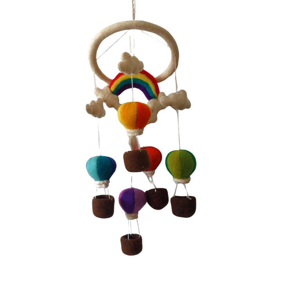 Handmade Wool Felt Rainbow & Hot Air Balloon Mobile