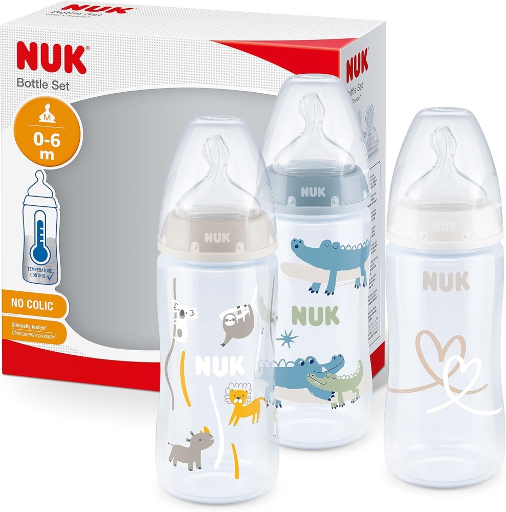 Baby Feeding Bottle NUK&acirc;&macr;First&acirc;&macr;Choice+ 300&acirc;&macr;ml for 0m+ 3Pk Blue Safari